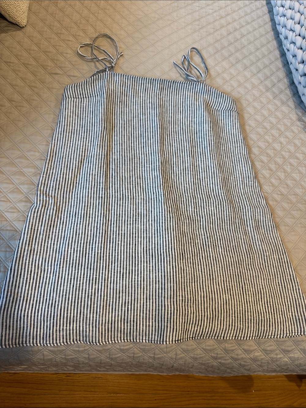 Reformation Striped Blue and White Linen-Blend Women's Skirt